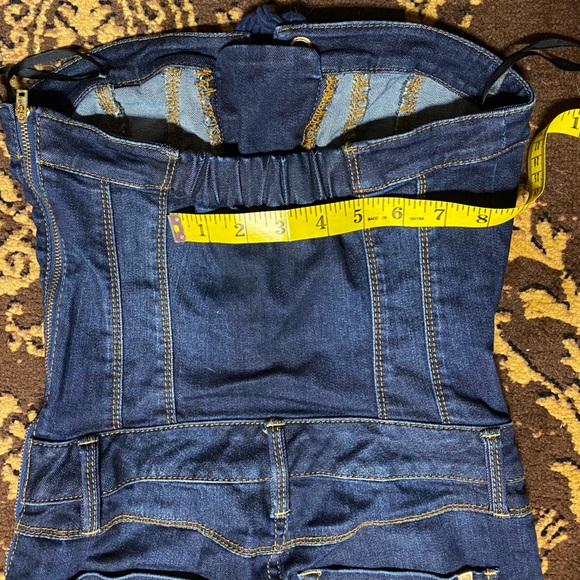 Bebe Lace-up Distressed Denim Strapless Jumpsuit - Picture 12 of 12